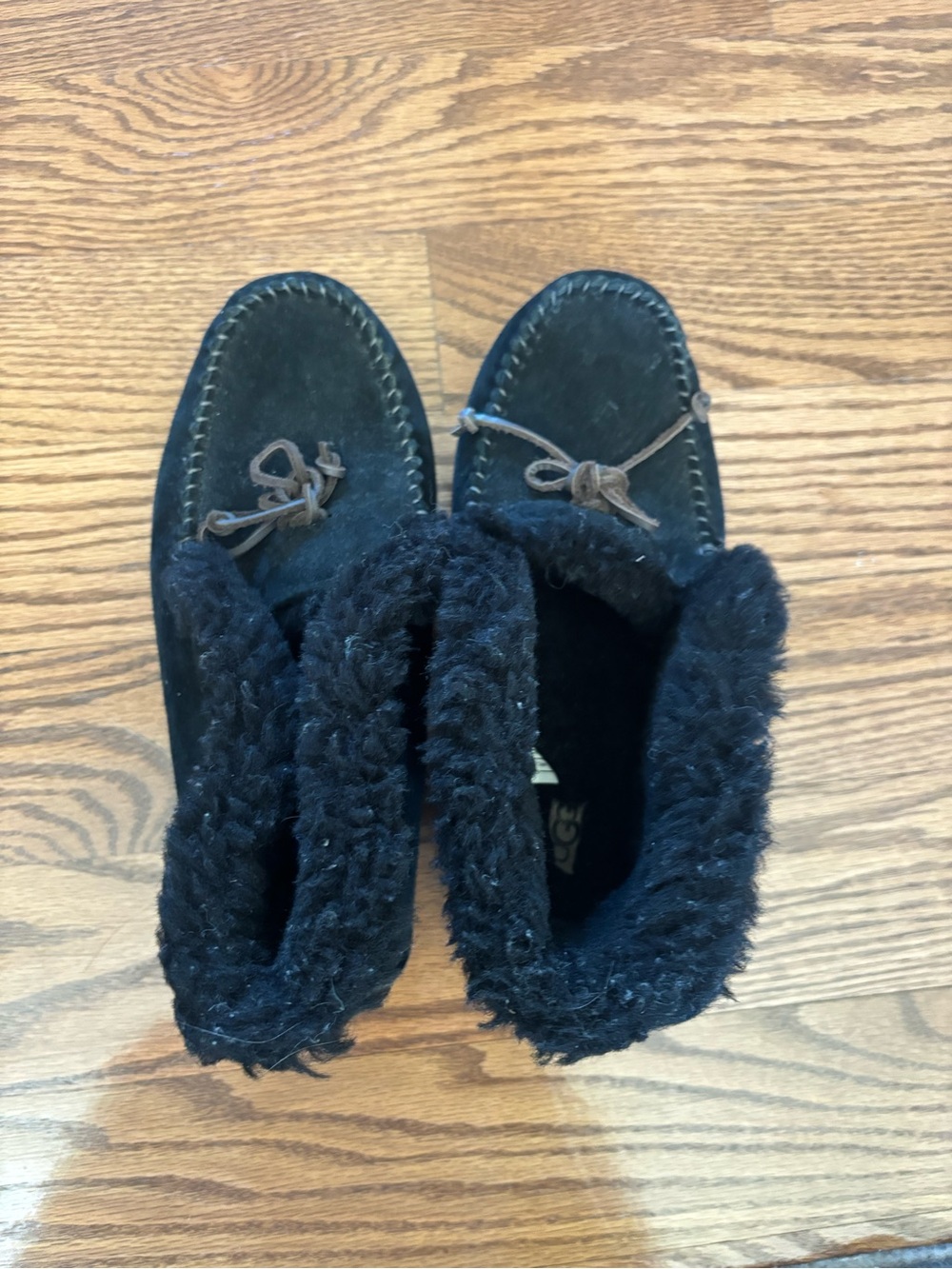 UGG Black Suede Fleece-Lined Moccasin Slippers